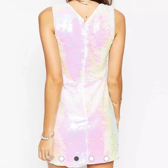 PETITE Sequin Shift Dress. Mini. Zipper Closure. - Picture 2 of 9